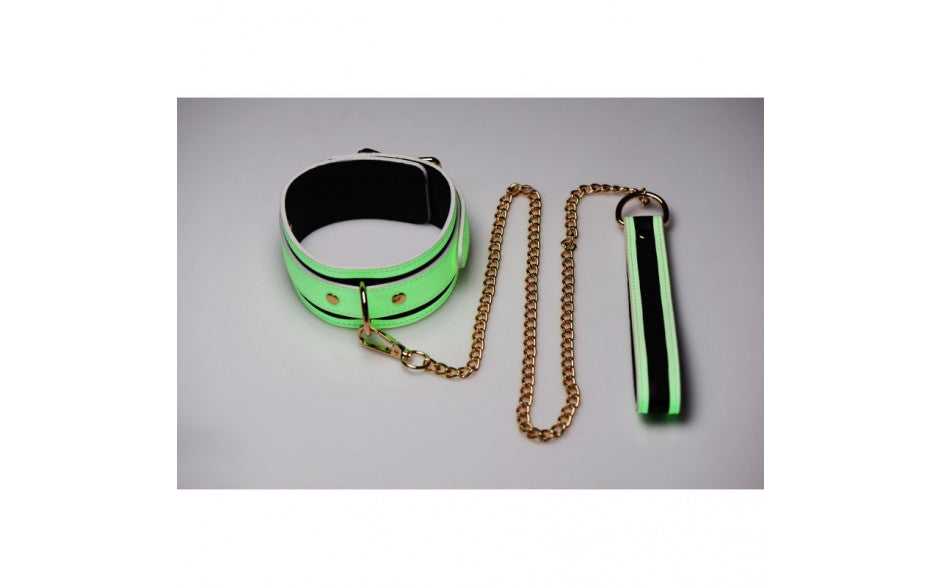 Kink in the Dark Glowing Collar & Lead Flouro Green - Just for you desires