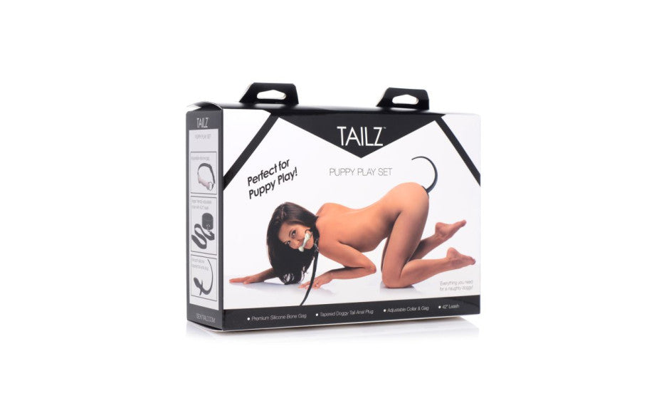 Puppy Play Set inc Gag, Plug, & Collar Black - Just for you desires