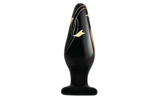 Secret Kisses 4.5'' Handblown Wide Glass Plug - Black 11.4 cm Glass Butt Plug - Just for you desires