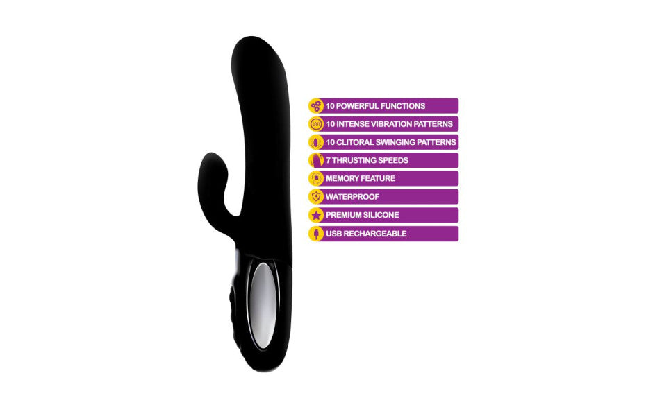 Viben Hypnotic Thrusting Rabbit Vibe w Swinging Clit Stim Black - Just for you desires