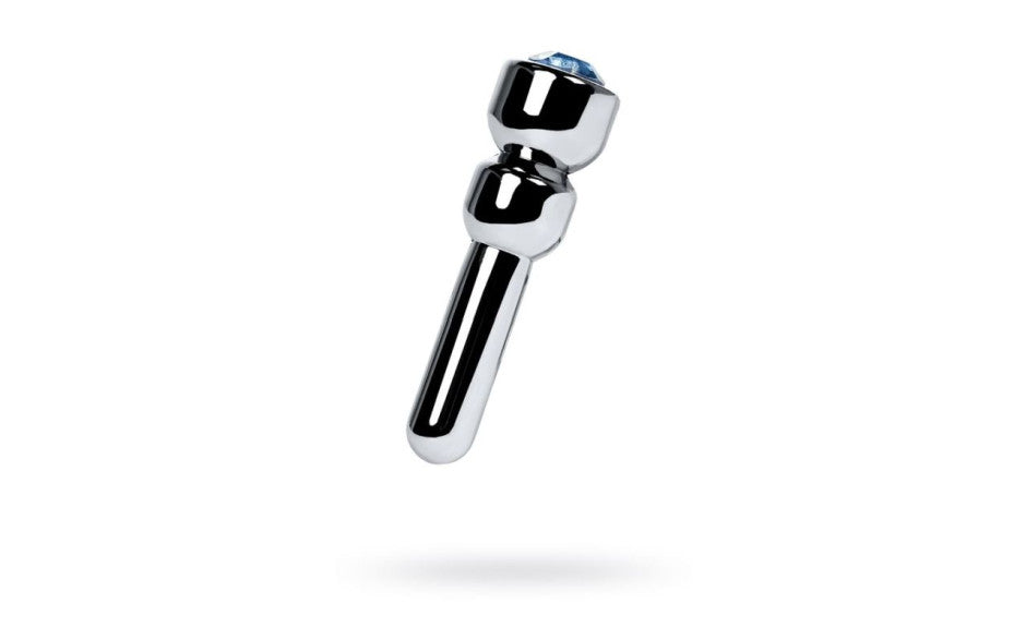 Silver Metal Urethral Plug w Sapphire Rhinestone Small - Just for you desires