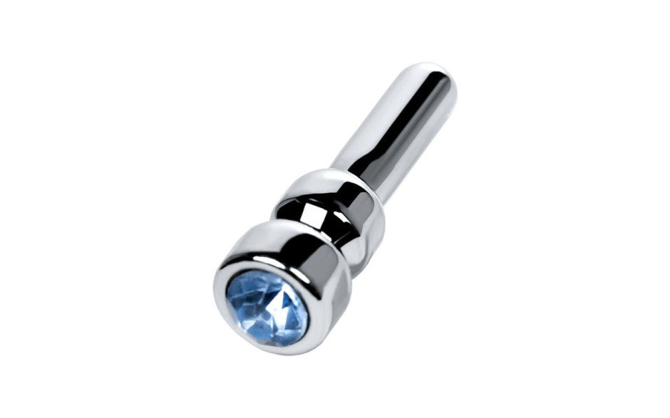 Silver Metal Urethral Plug w Sapphire Rhinestone Small - Just for you desires
