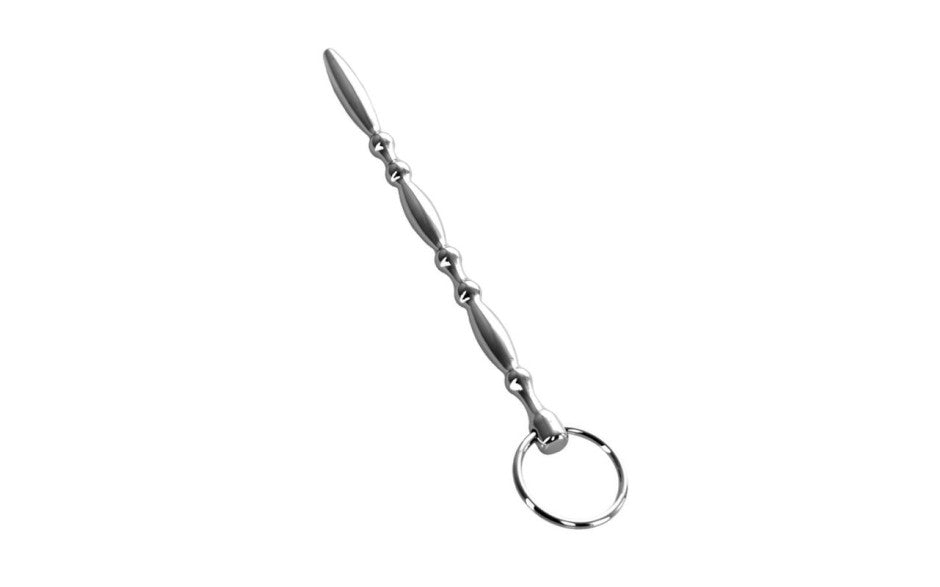 Silver Metal Beaded Urethral Plug w Ring - Just for you desires
