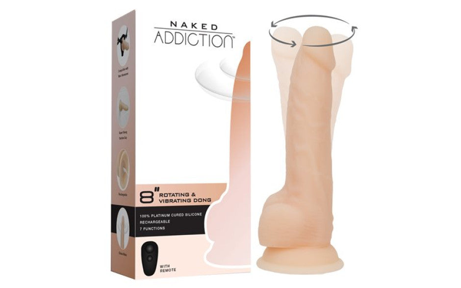 Rotating 8in Vibrating Dildo w Remote Vanilla - Just for you desires