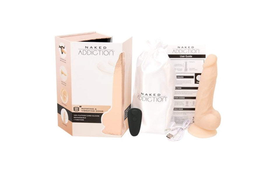 Rotating 8in Vibrating Dildo w Remote Vanilla - Just for you desires