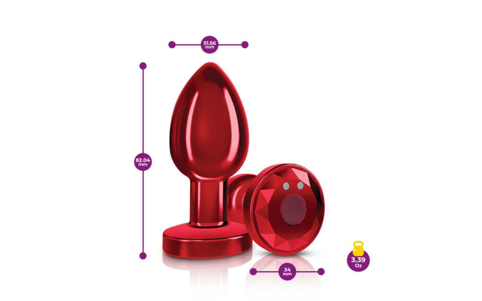 Cheeky Charms Red Rechargeable Vibrating Metal Butt Plug w Remote Medium - Just for you desires