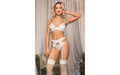 Roxanne 4 Pc Bra Garter G String & Stocking Set White - Just for you desires