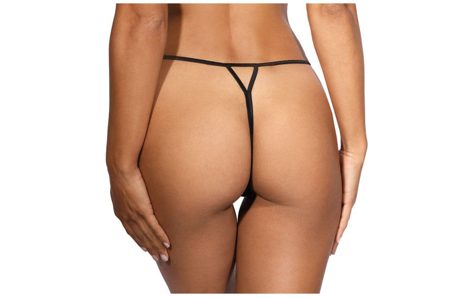Lace Open Front G-String Black - Just for you desires