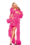 201509 - Sheer Glamour Robe With Feather Boa Trim - Just for you desires