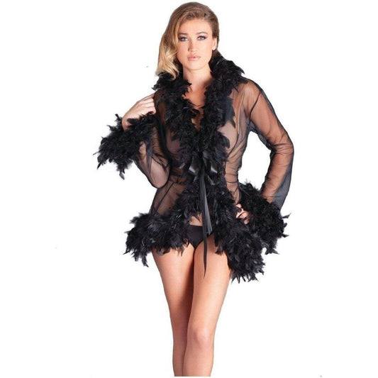 Knee length feather robe with ribbion ties