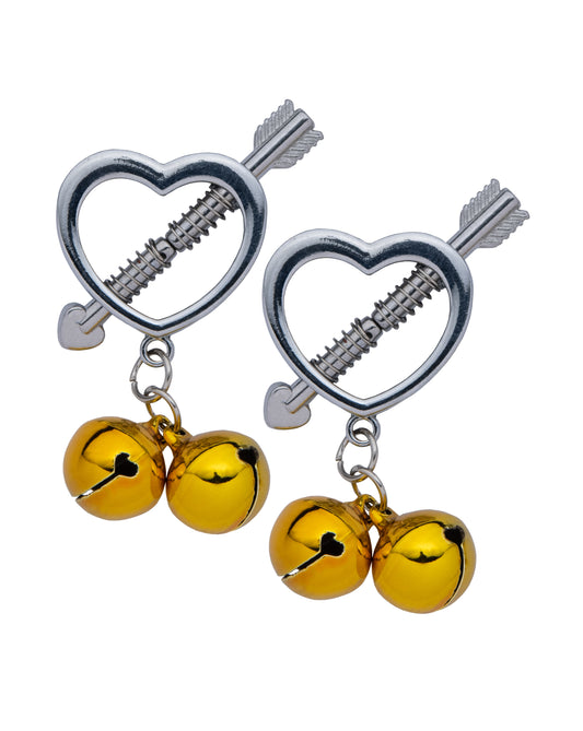 Kink - Heart Nipple Clamps with golden balls