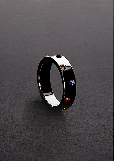 Wide Band Stainless Steel Rainbow Gem Ring