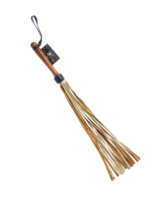 Bound X Gold Leather Flogger with Wooden Handle