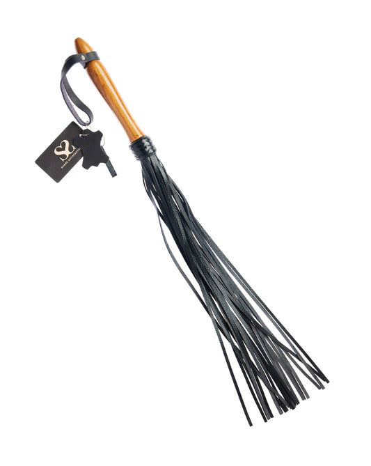 Bound X Textured Leather Flogger with Wooden Handle