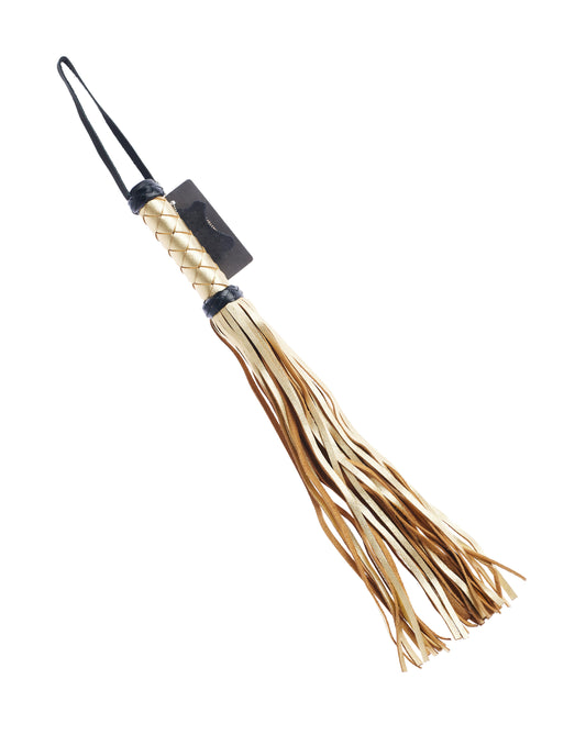 Bound X Gold Leather Flogger with Diamond Pattern Handle