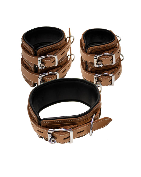 Bound X Tooled Leather Cuffs and Collar Set - Just for you desires