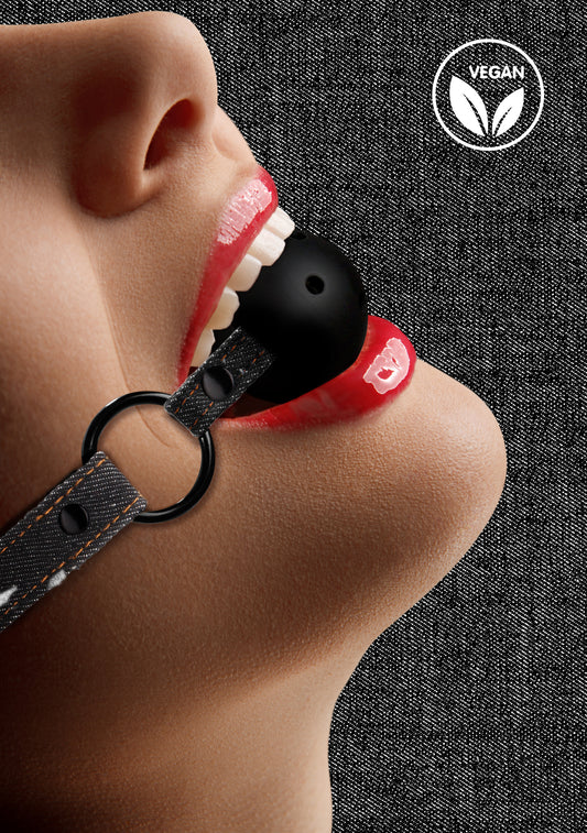 Breathable Ball Gag - With Roughend Denim Straps