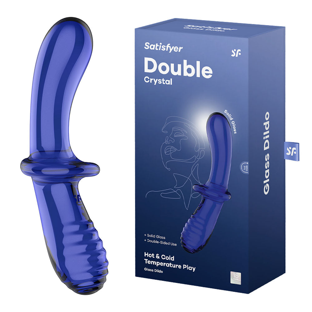 Satisfyer Double Crystal - Blue - Blue Glass Double Ended Dildo - Just for you desires