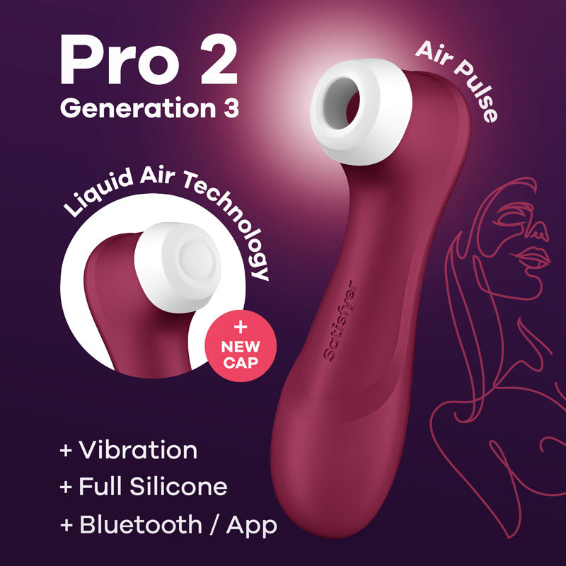 Satisfyer Pro 2 Generation 3 With Liquid Air Technology, Vibration And Bluetooth/App Wine Red