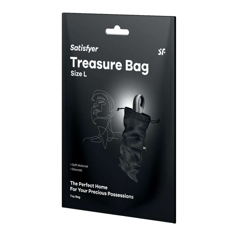 Satisfyer Treasure Bag Large - Black - Black Large Toy Storage Bag - Just for you desires