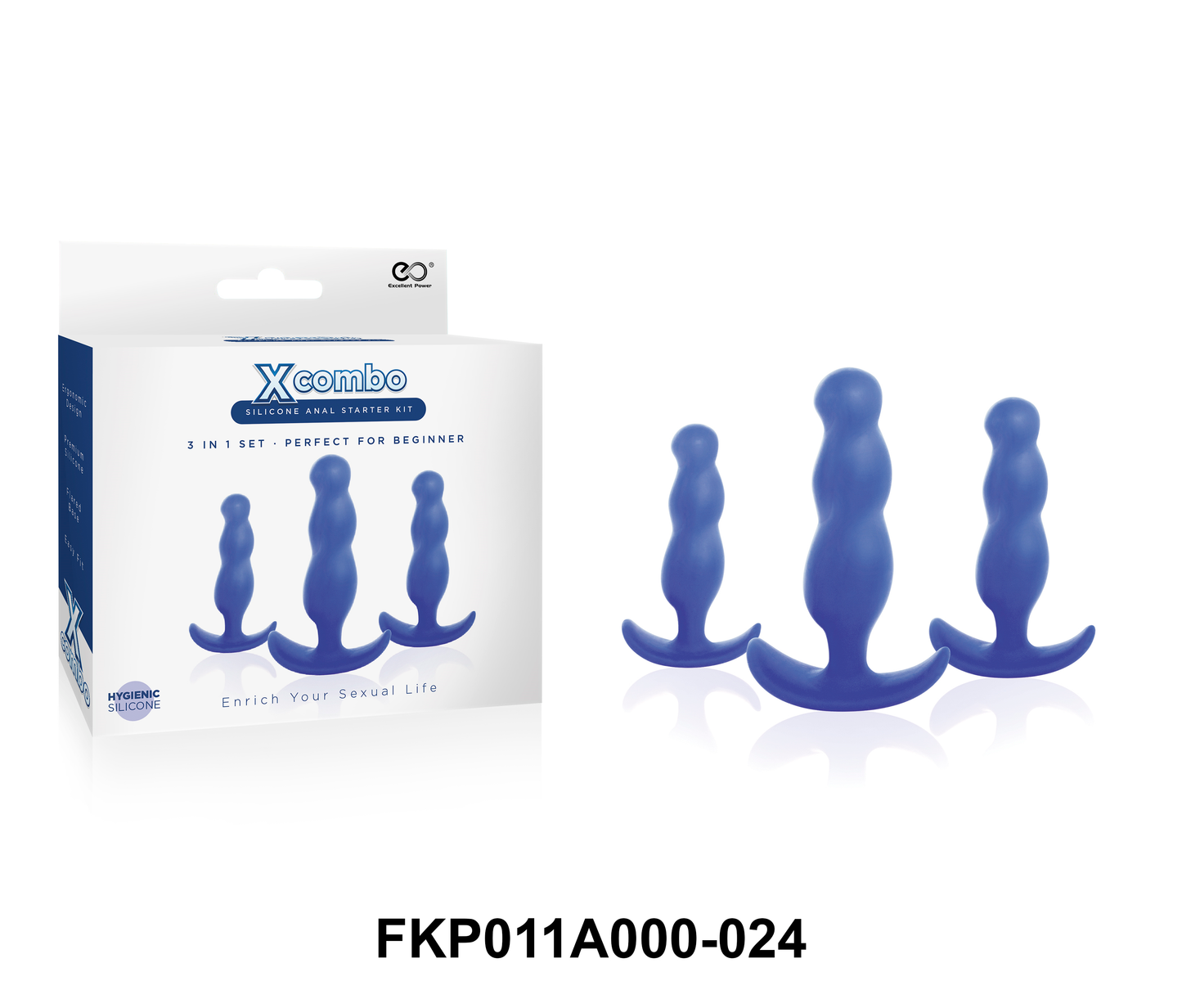 X Combo Silicone Butt Plug 3 Pc Set Blue - Just for you desires