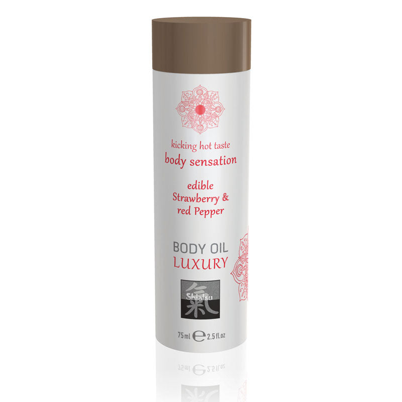 SHIATSU Edible Body Oil Luxury - Strawberry & Red Pepper Flavoured - 75 ml - Just for you desires