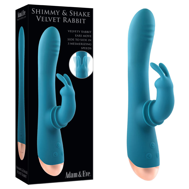 Adam & Eve SHIMMY & SHAKE VELVET RABBIT - Blue 22.4 cm USB Rechargeable Rabbit Vibrator - Just for you desires