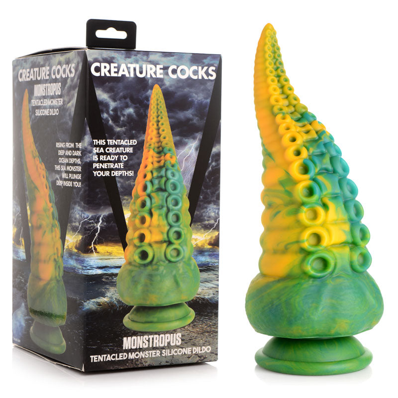 Creature Cocks Monstropus Tentacled Monster Silicone Dildo - Green/Yellow 21.6 cm Fantasy Dildo - Just for you desires