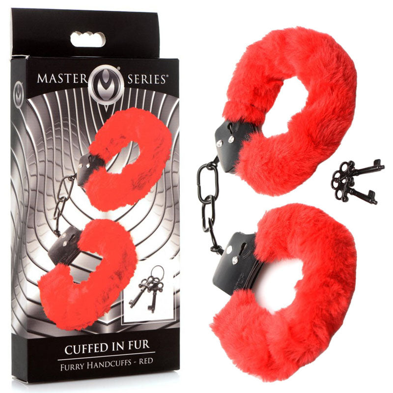 Master Series Cuffed in Fur - Red Fluffy Handcuffs - Just for you desires