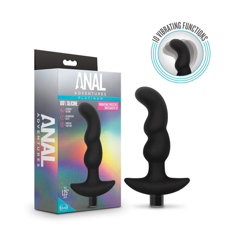 Anal Adventures Platinum Vibrating Prostate Massager 03 - Black USB Rechargeable 15.2 cm Prostate Massager - Just for you desires