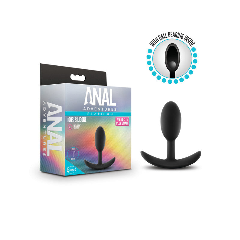 Anal Adventures Platinum Vibra Slim Plug - Black 8.9 cm Small Butt Plug with Internal Ball - Just for you desires