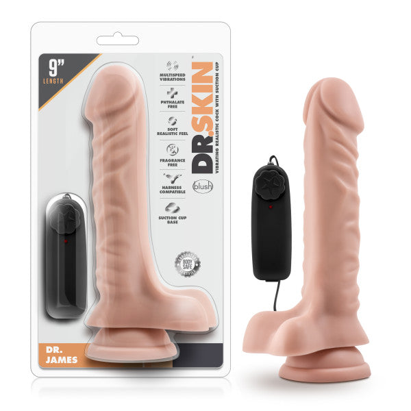 Dr. Skin Dr. James - Flesh 22.9 cm (9'') Vibrating Dong - Just for you desires