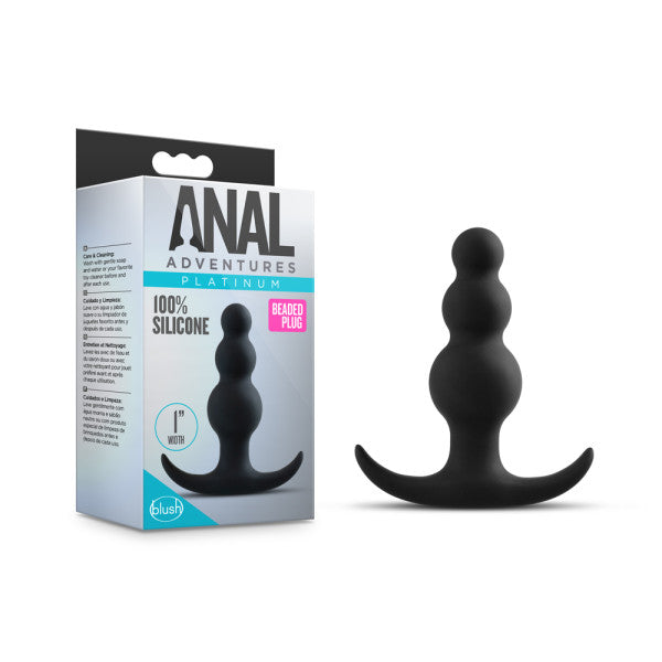 Anal Adventures Platinum Beaded Plug - Black 7.6 cm (3'') Silicone Butt Plug - Just for you desires