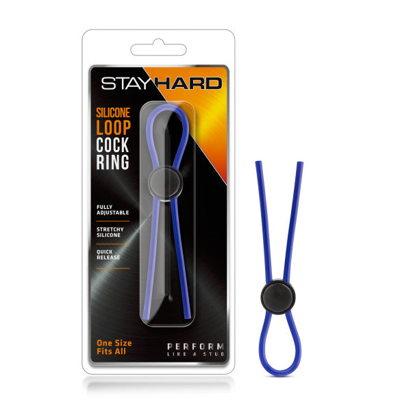 Stay Hard - Silicone Loop Cock Ring - Blue Adjustable Lasso Cock Ring - Just for you desires