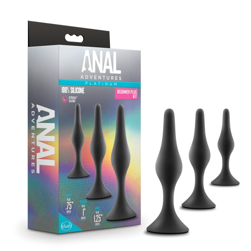 Anal Adventures Platinum Silicone Beginner Plug Kit - Black Butt Plug Kit - Set of 3 Sizes - Just for you desires