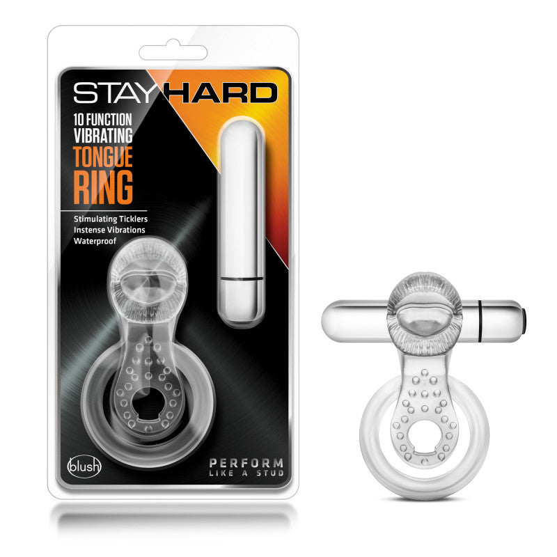 Stay Hard 10-Function Vibrating Tongue Ring - Clear Vibrating Cock & Ball Ring - Just for you desires