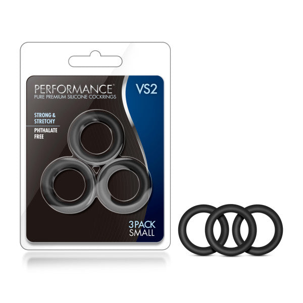 Performance VS2 Pure Premium Silicone Cockrings - Black Small Cock Rings - Set of 3 - Just for you desires