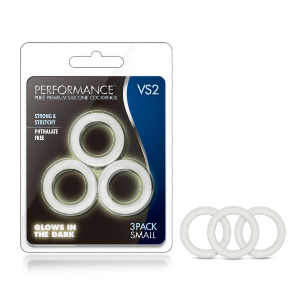 Performance VS2 Pure Premium Silicone Cockrings - Glow In Dark Small Cock Rings - Set of 3 - Just for you desires