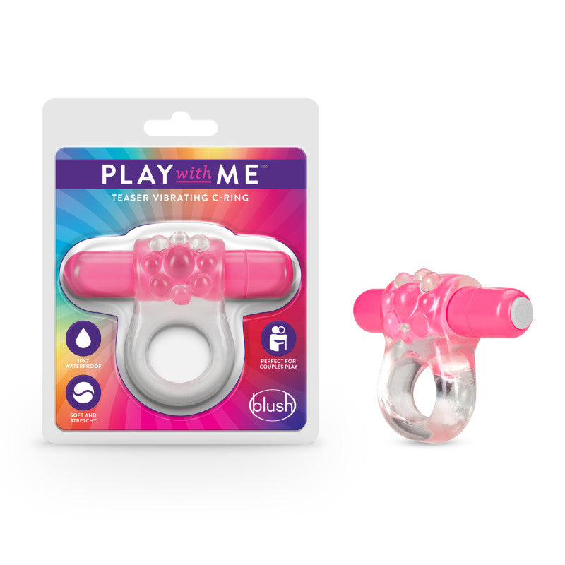 Play With Me Teaser Vibrating C-Ring - Clear/Pink Vibrating Cock Ring - Just for you desires