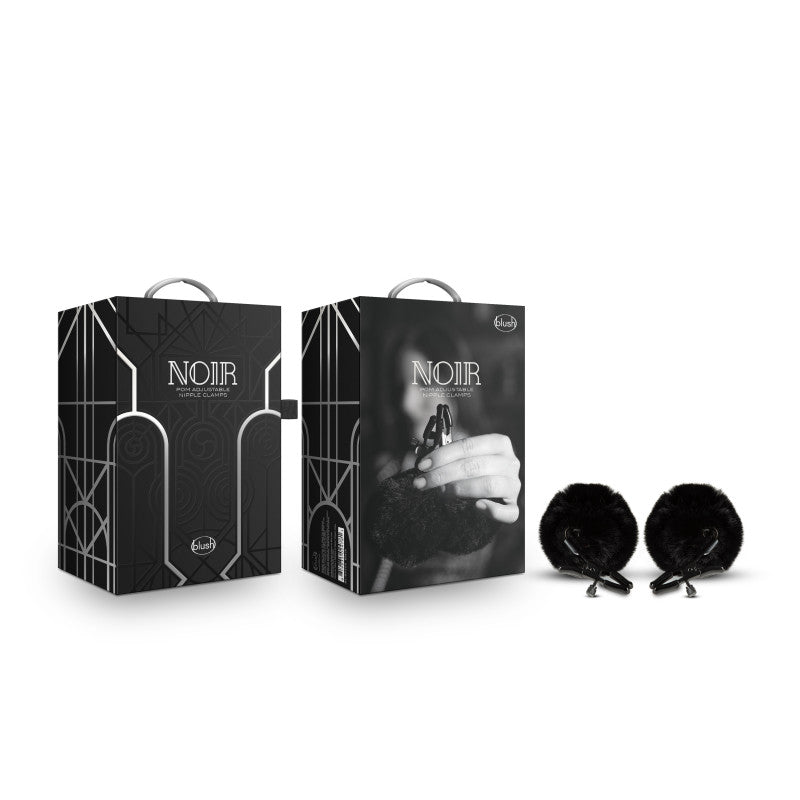 Noir Pom Adjustable Nipple Clamps - Black Furry Nipple Clamps - Just for you desires