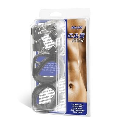 Locking Ball Stretcher, Cock Ring, And Three-Ring Cock Cage - Just for you desires