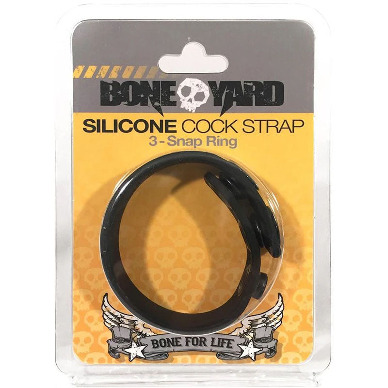 Boneyard Silicone Cock Strap Black - Black 3-Snap Adjustable Cock Ring - Just for you desires