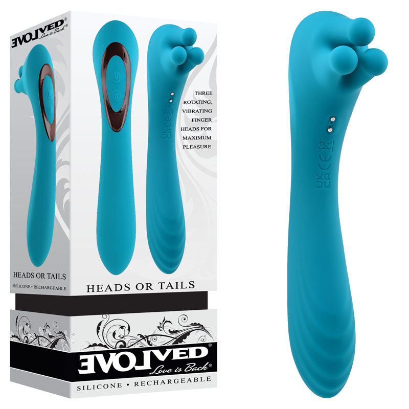 Evolved HEADS OR TAILS - Blue 19.3 cm USB Rechargeable Dual Ended Massager - Just for you desires