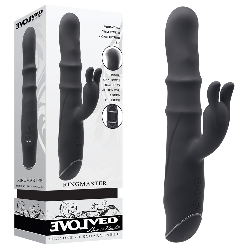 Evolved RINGMASTER - Black 23.1 cm USB Rechargeable Rabbit Vibrator - Just for you desires