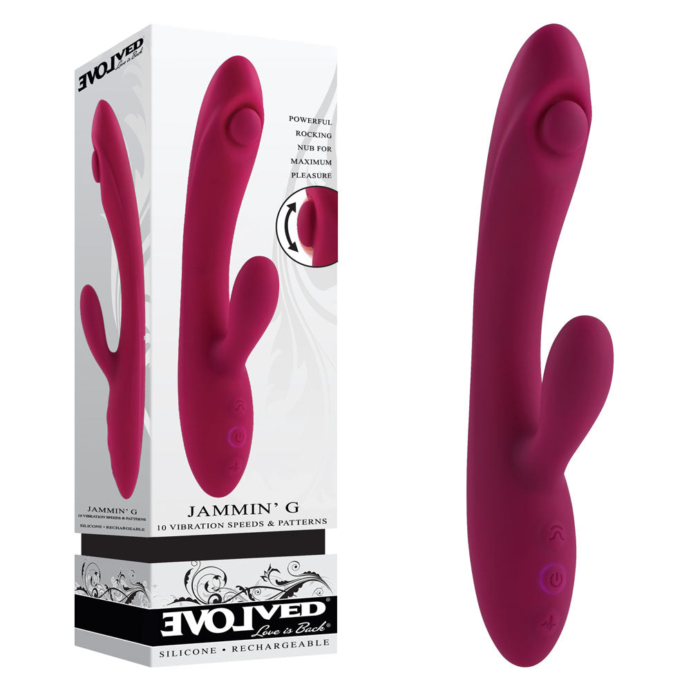 Evolved JAMMIN' G - Burgundy 20.1 cm USB Rechargeable Rabbit Vibrator - Just for you desires