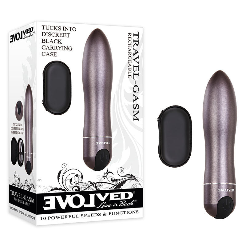 Evolved Travel-Gasm - Gray 9 cm USB Rechargeable Bullet with Travel Case - Just for you desires