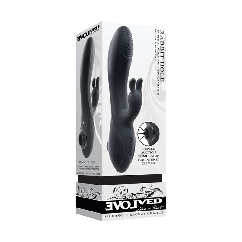 Evolved RABBIT HOLE - Black 21.2 cm USB Rechargeable Rabbit Vibrator - Just for you desires