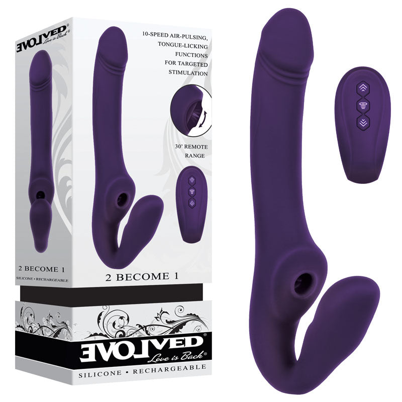 Evolved 2 BECOME 1 - Purple 23.5 cm USB Rechargeable Strapless Strap-On with Remote - Just for you desires