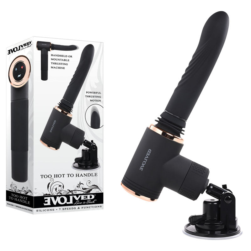 Evolved TOO HOT TO HANDLE - Black USB Rechargeable Thrusting Vibe with Stand - Just for you desires