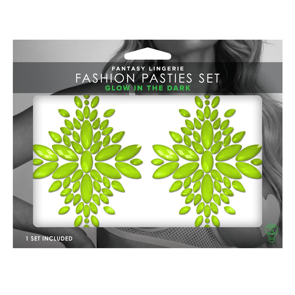 GLOW Fashion Pasties Set - Glow Green Crystals - Just for you desires